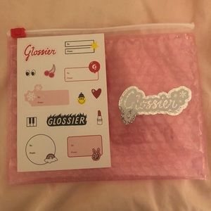 Glossier Pink Makeup Bubble Pouch Bag Stickers